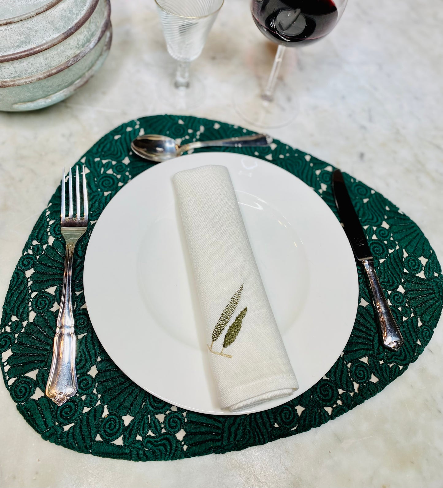 Tully Guipure Fleurs vert foncé