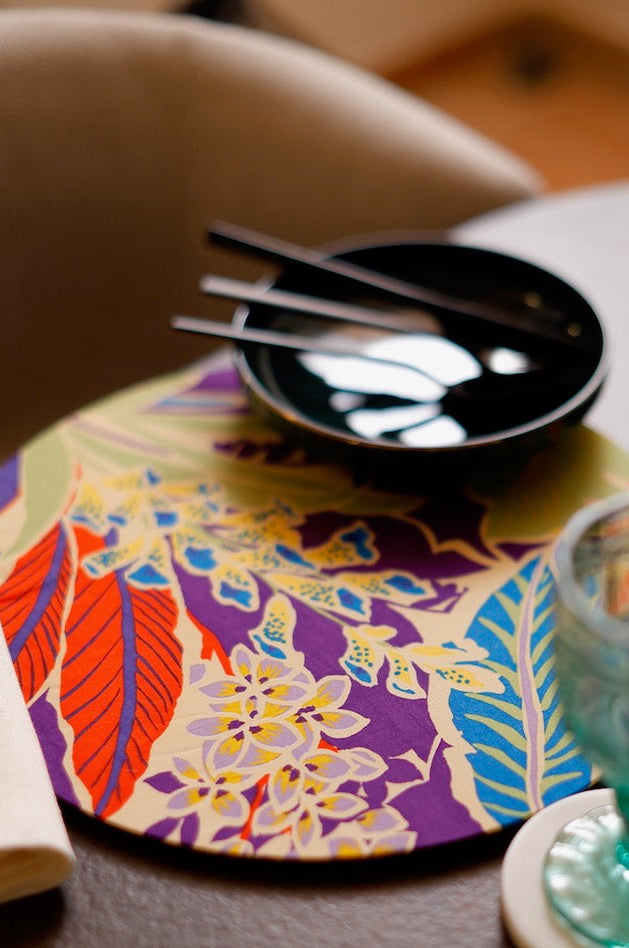 Olympia Fleurs violettes et jaunes